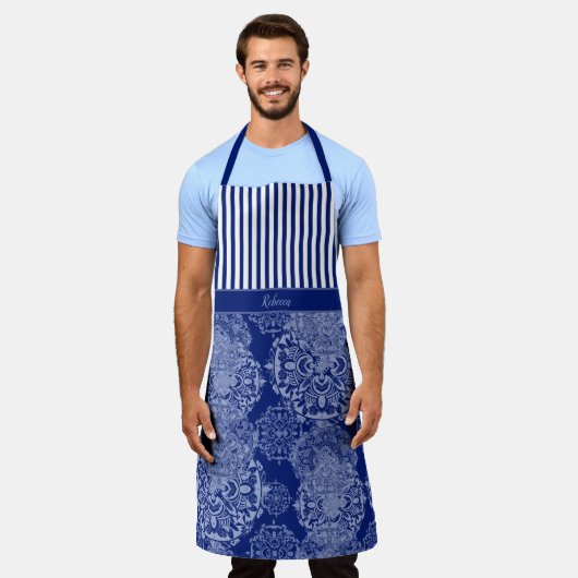 Mit Monogramm Boho Moody Blues Mandalas und Streif Schürze (Getragen)