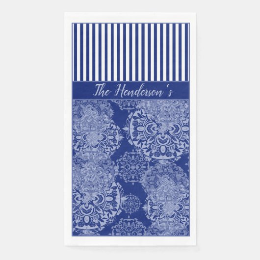 Mit Monogramm Boho Moody Blues Mandalas und Streif Serviette (Vorderseite)