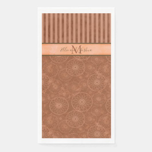 Mit Monogramm Boho Orange & Brown Geometric Strip Serviette (Vorderseite)