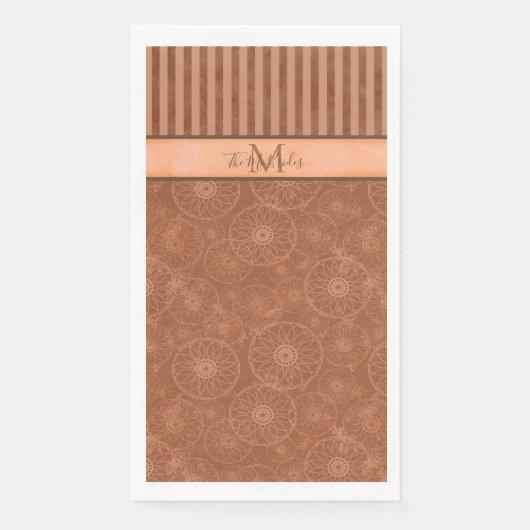 Mit Monogramm Boho Orange & Brown Geometric Strip Serviette (Vorderseite)