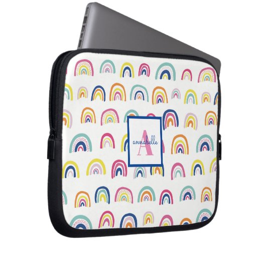 Mit Monogramm Boho Rainbow Pattern Laptopschutzhülle (Vorne Rechts)