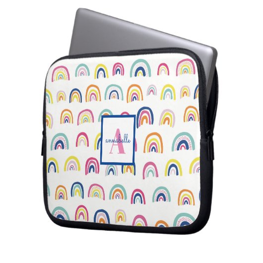 Mit Monogramm Boho Rainbow Pattern Laptopschutzhülle (Vorderseite Links)