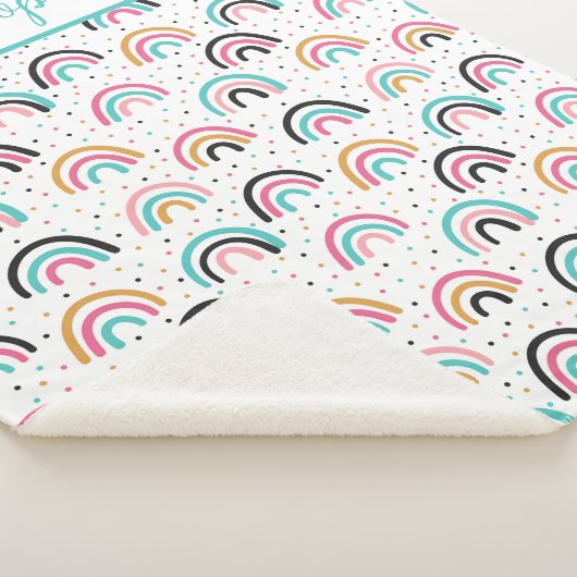 Mit Monogramm Boho Rainbows Aquamarin Orange Sherpadecke (3/4)