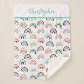 Mit Monogramm Boho Rainbows Aquamarin Orange Sherpadecke (Vorderseite)