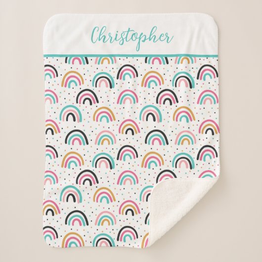 Mit Monogramm Boho Rainbows Aquamarin Orange Sherpadecke (Vorderseite)