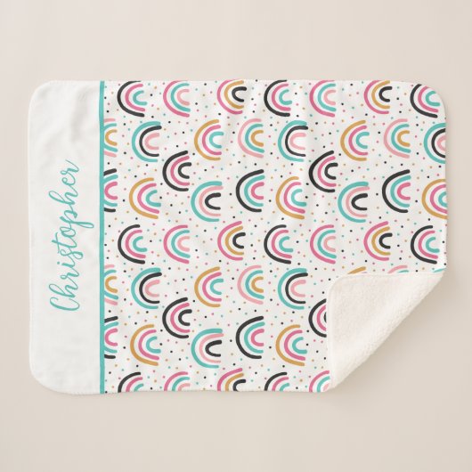 Mit Monogramm Boho Rainbows Aquamarin Orange Sherpadecke (Vorderseite (Horizontal))