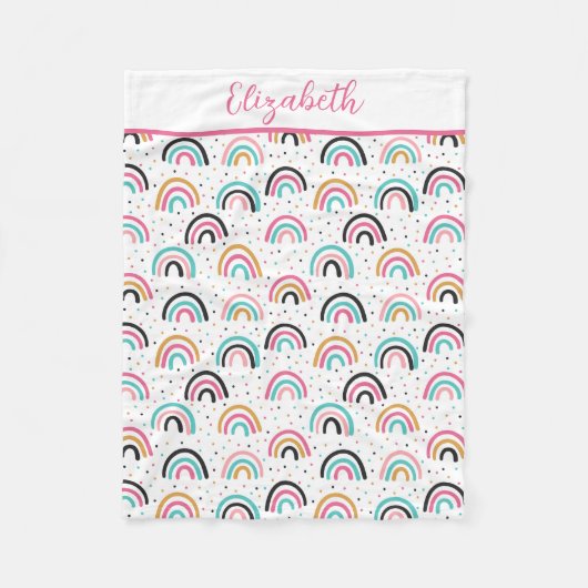 Mit Monogramm Boho Rainbows Pink Aquamarin Orange Fleecedecke (Vorderseite)