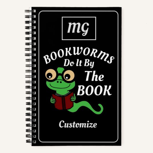 Mit Monogramm Bookworm Spaß Schwarz Benutzerdefini Notizblock (Vorderseite)