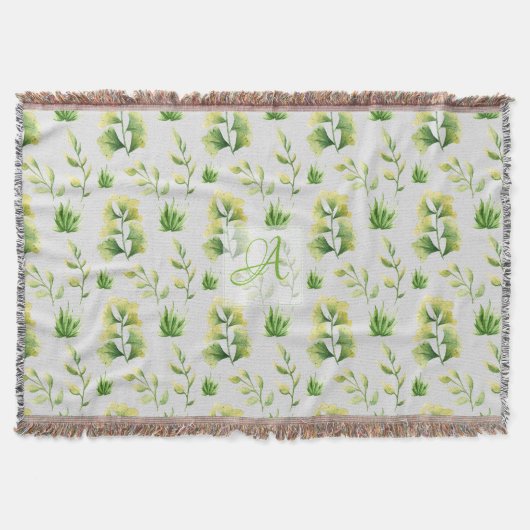 Mit Monogramm botanische Blätter Watercolor Green Decke (Vorderseite)