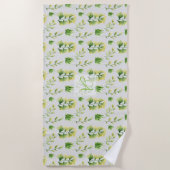 Mit Monogramm botanische Blätter Watercolor Green  Strandtuch (Vorderseite)