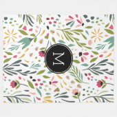Mit Monogramm botanische Blume und Blätter Fleecedecke (Vorderseite (Horizontal))