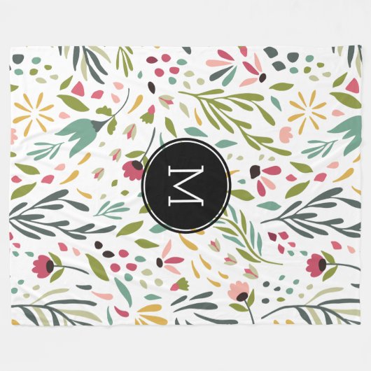 Mit Monogramm botanische Blume und Blätter Fleecedecke (Vorderseite (Horizontal))