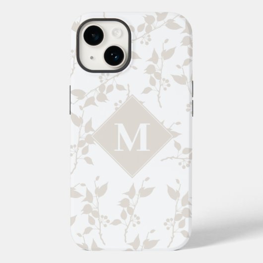 Mit Monogramm botanisches Beige-Dekorationsblatt Case-Mate iPhone Hülle (Rückseite)