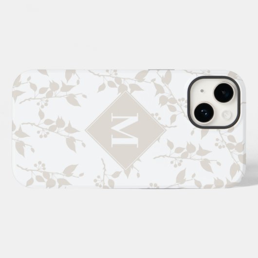 Mit Monogramm botanisches Beige-Dekorationsblatt Case-Mate iPhone Hülle (Rückseite (Horizontal))