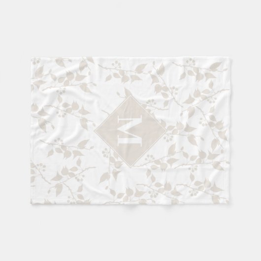 Mit Monogramm botanisches Beige-Dekorationsblatt Fleecedecke (Vorderseite (Horizontal))
