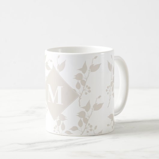 Mit Monogramm botanisches Beige-Dekorationsblatt Kaffeetasse (VorderseiteRechts)