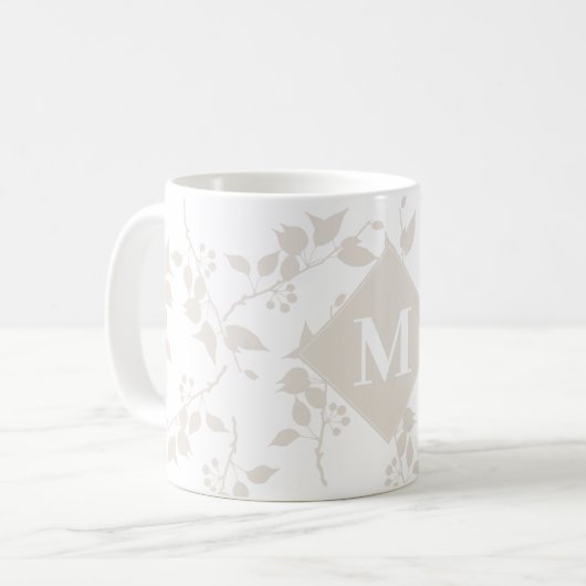 Mit Monogramm botanisches Beige-Dekorationsblatt Kaffeetasse (Vorderseite Links)