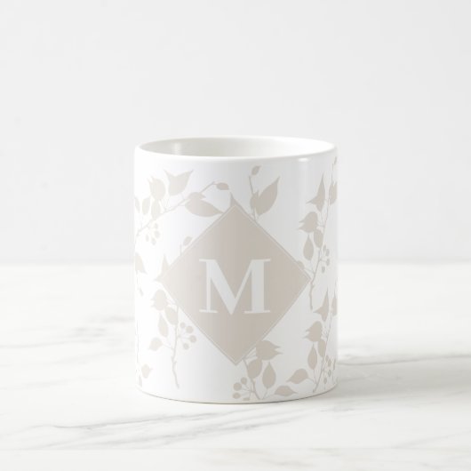 Mit Monogramm botanisches Beige-Dekorationsblatt Kaffeetasse (Mittel)