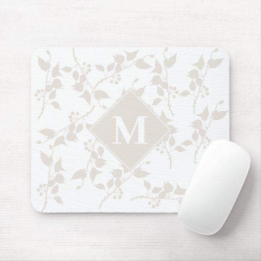 Mit Monogramm botanisches Beige-Dekorationsblatt Mousepad (Mit Mouse)