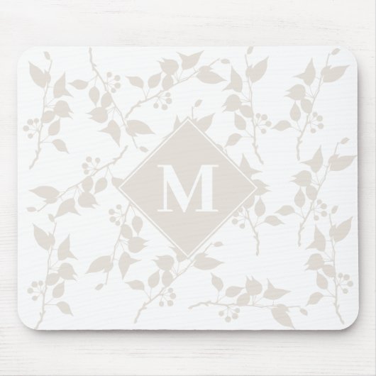 Mit Monogramm botanisches Beige-Dekorationsblatt Mousepad (Vorne)