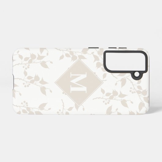 Mit Monogramm botanisches Beige-Dekorationsblatt Samsung Galaxy Hülle (Rückseite (Horizontal))