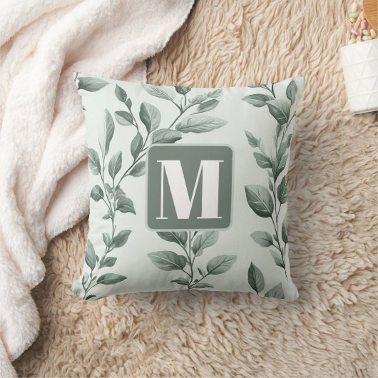 Mit Monogramm botanisches Green Leaf Muster Kissen (Decke)