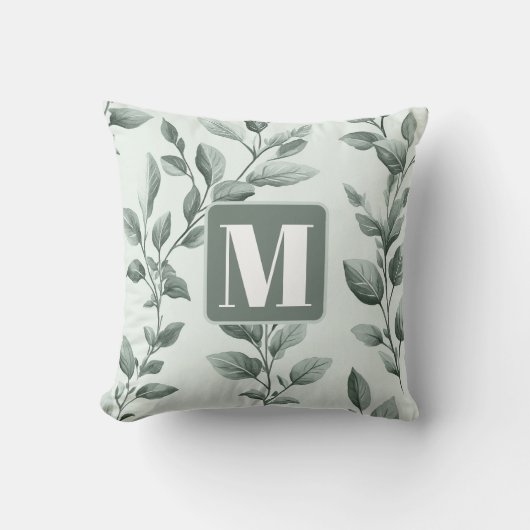 Mit Monogramm botanisches Green Leaf Muster Kissen (Vorderseite)