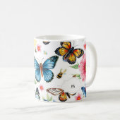 Mit Monogramm botanisches Wasserfarbenmuster Kaffeetasse (VorderseiteRechts)