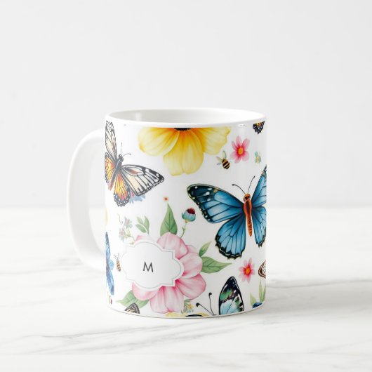 Mit Monogramm botanisches Wasserfarbenmuster Kaffeetasse (Vorderseite Links)