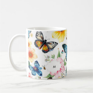 Mit Monogramm botanisches Wasserfarbenmuster Kaffeetasse