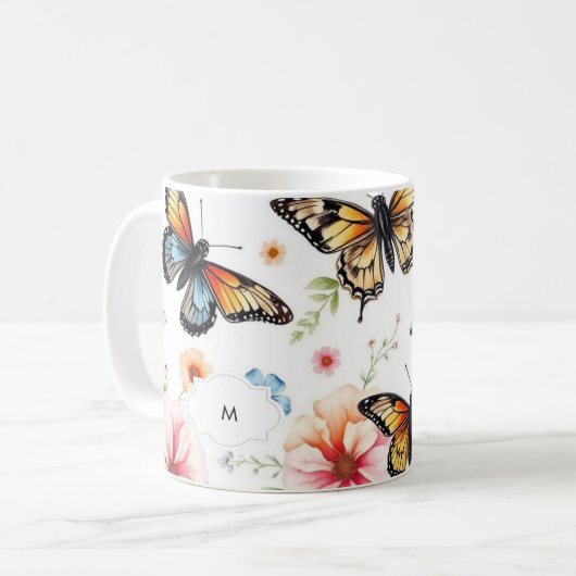 Mit Monogramm botanisches Wasserfarbenmuster Kaffeetasse (Vorderseite Links)