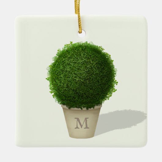 Mit Monogramm Boxwood Topiary Memorial Keepake Keramikornament (Vorderseite)