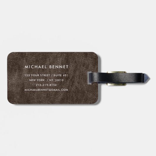 Mit Monogramm braune Imitate Ledertextur Gepäckanhänger (Rückseite horizontal)