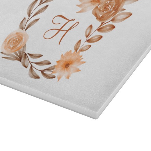 Mit Monogramm-braune Pfirsichblüte Herbst Herbstfa Schneidebrett (Ecke)