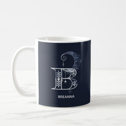 Mit Monogramm Brief B Boho Crescent Moon Mandala Kaffeetasse (Links)