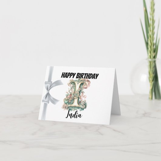 Mit Monogramm Brief "I" Happy Birthday Karte (Vorderseite)