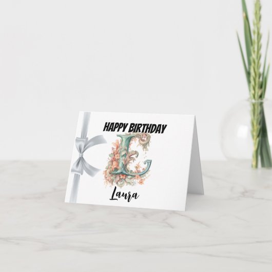 Mit Monogramm Brief "L" Happy Birthday Karte (Vorderseite)