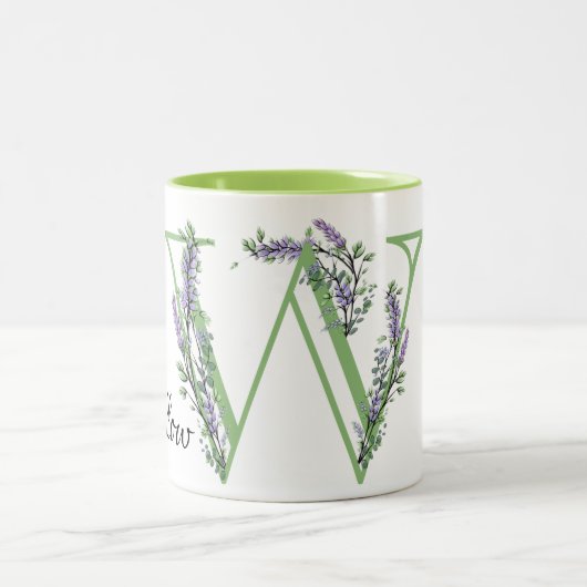 mit Monogramm Brief W Lavendel eucalyptus Zweifarbige Tasse (Mittel)