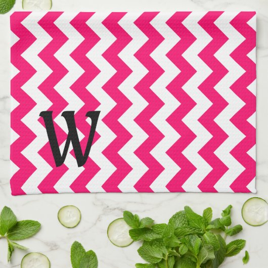 Mit Monogramm Bright Pink Zigzag Küchentuch (Gefaltet)