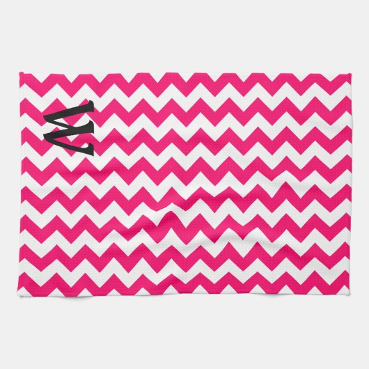Mit Monogramm Bright Pink Zigzag Küchentuch (Horizontal)