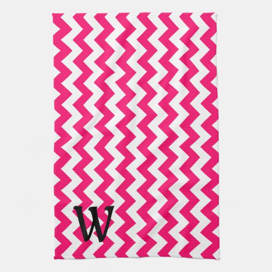 Mit Monogramm Bright Pink Zigzag Küchentuch (Vertikal)