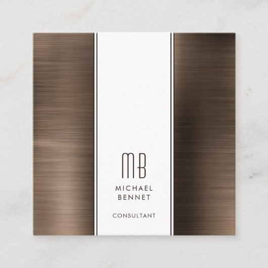 Mit Monogramm Bronze Brown Metallic Foil Consultan Quadratische Visitenkarte (Vorderseite)