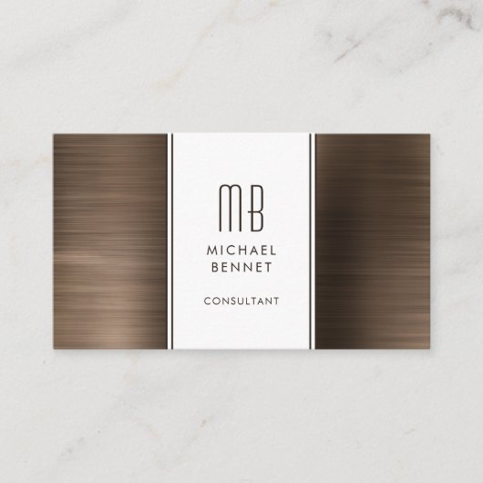 Mit Monogramm Bronze Brown Metallic Foil Consultan Visitenkarte (Vorderseite)