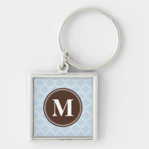 Mit Monogramm Brown Baby Blue Trellis Pattern Schlüsselanhänger