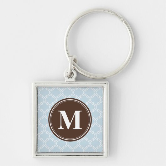 Mit Monogramm Brown Baby Blue Trellis Pattern Schlüsselanhänger (Vorne)