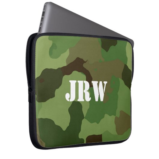 Mit Monogramm Brown und grüne Tarnung Laptopschutzhülle (Vorne Rechts)