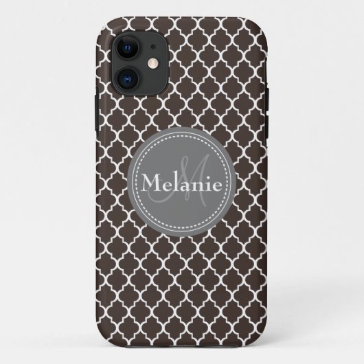 Mit Monogramm Brown White Marokcan Lattice Muster Case-Mate iPhone Hülle (Rückseite)