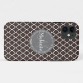 Mit Monogramm Brown White Marokcan Lattice Muster Case-Mate iPhone Hülle (Rückseite (Horizontal))