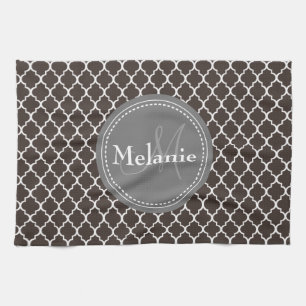 Mit Monogramm Brown White Marokcan Lattice Muster Geschirrtuch