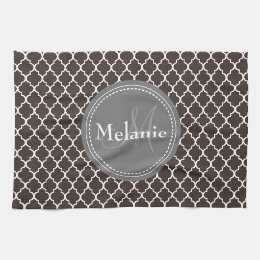 Mit Monogramm Brown White Marokcan Lattice Muster Geschirrtuch (Horizontal)